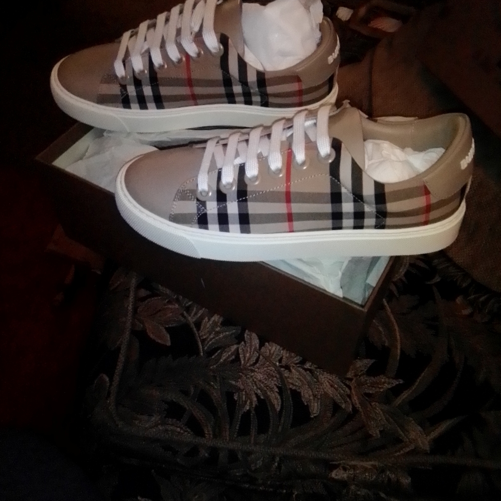 Burberry Beige and Black Checkered Sneakers